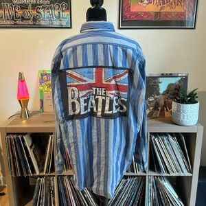 The Beatles Upcycled Flannel Button Down